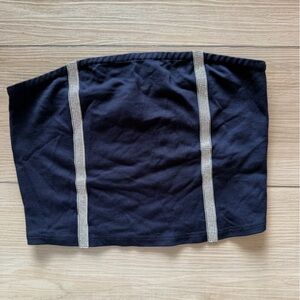 Black Crop Top w/ Rhinestone stripes